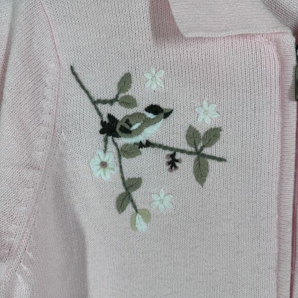 Allison Daley 3-D Knit Floral Bird Full Zip Sweater‎ Women's Large Petite Granny - Picture 3 of 9